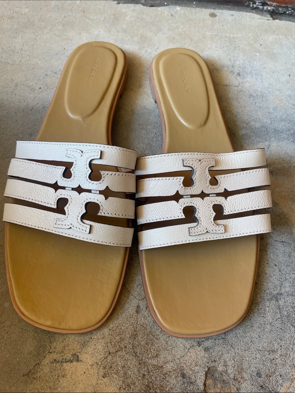 TORY BURCH Women's INES Cream Leather Slide Sandals Size 12 - Picture 5 of 9
